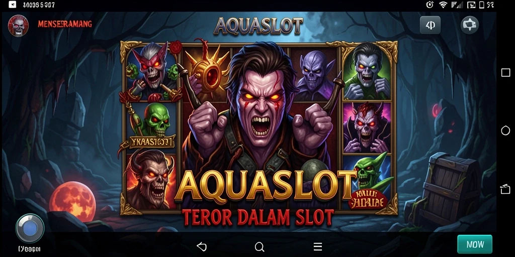 Tampilan gameplay AQUASLOT dengan elemen horor yang mencekam.