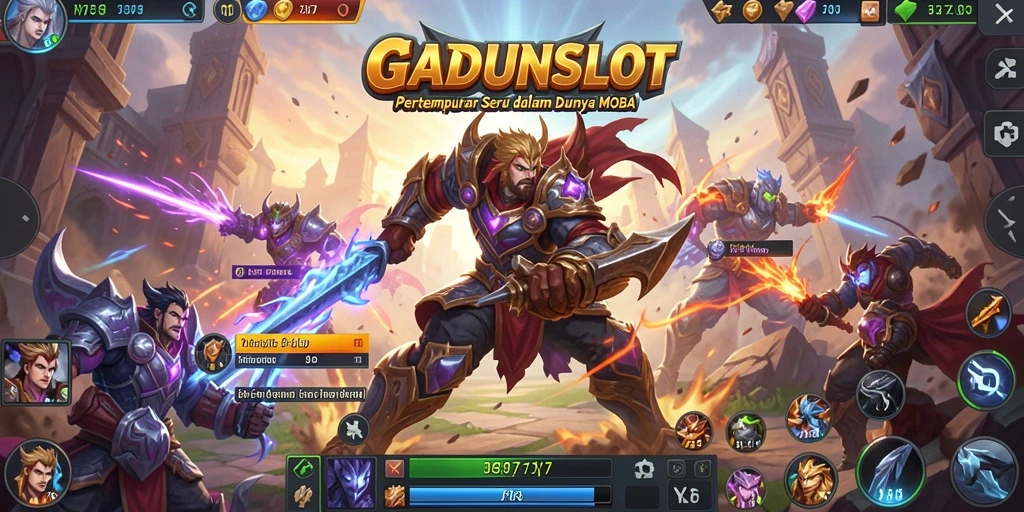 Tampilan gameplay seru GADUNSLOT di arena pertempuran.