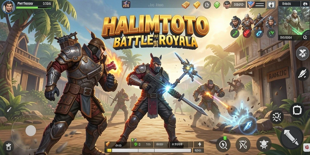 Screenshot gameplay HALIMTOTO yang menunjukkan aksi Battle Royale intens.