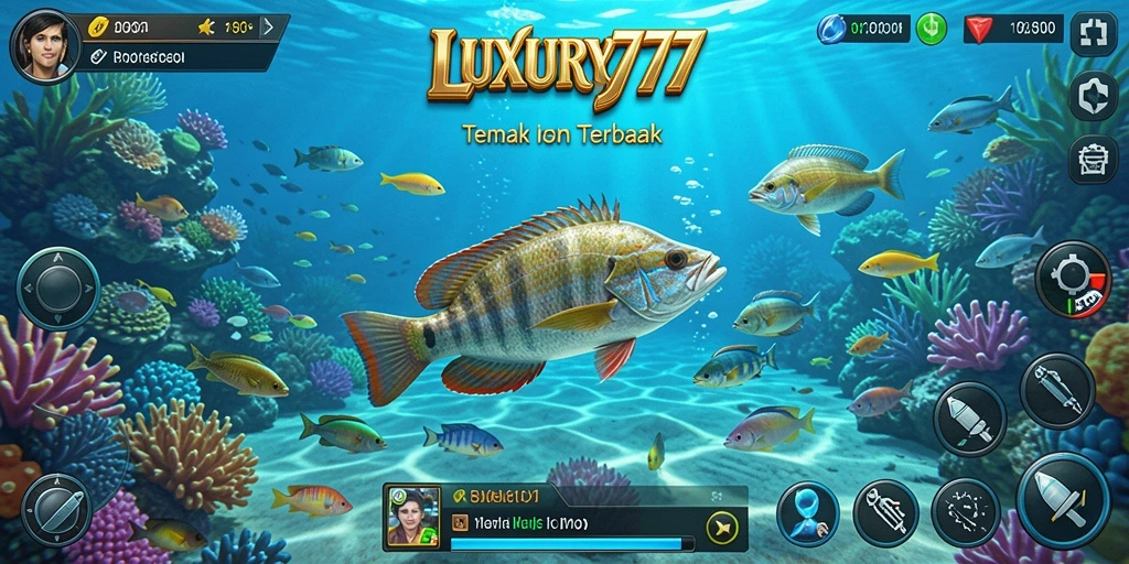 Screenshot gameplay LUXURY777 menampilkan keseruan menembak ikan di lautan.