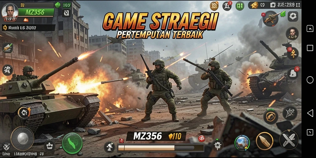Screenshot MZ356 menunjukkan aksi pertempuran strategi yang mendebarkan.