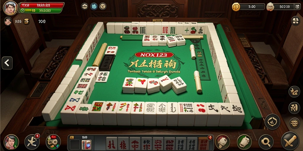 Screenshot gameplay NOX123 menampilkan aksen visual Mahjong yang menarik.
