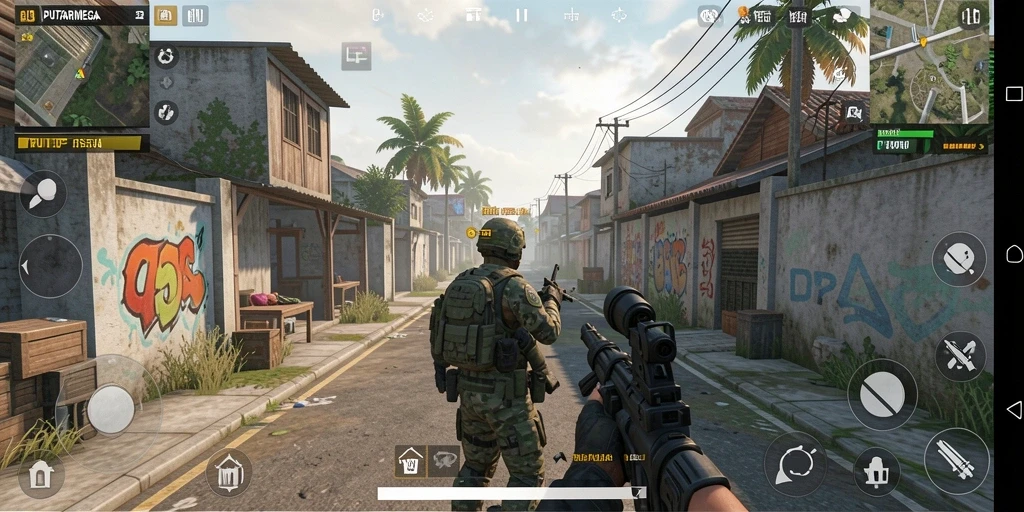 Gameplay PUTARMEGA dengan aksi seru dan karakter dinamis.