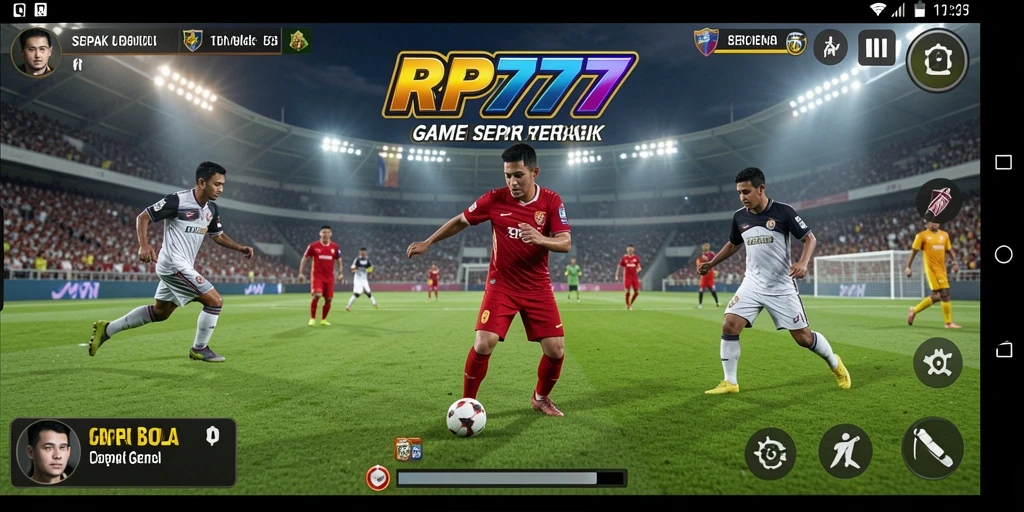 Tangkapan layar menunjukkan gameplay mendebarkan di RP777 dengan aksi sepak bola intens.