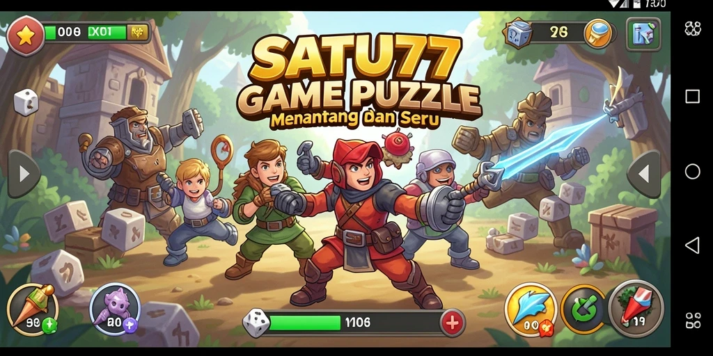 Screenshot utama SATU77 menampilkan pemain menyelesaikan puzzle dengan penuh konsentrasi.