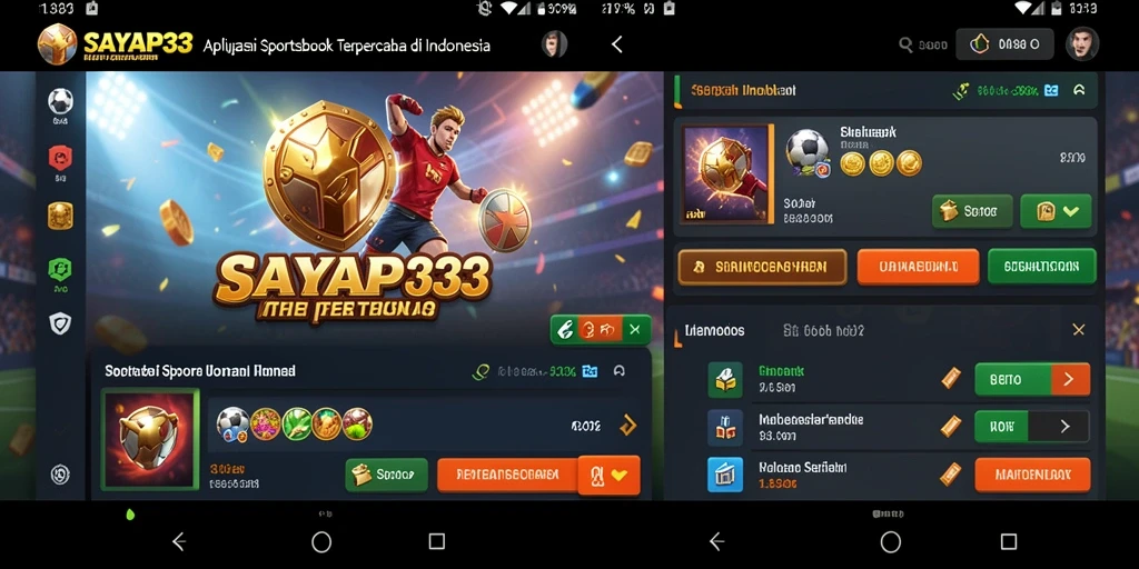 Tampilan interface aplikasi SAYAP33 untuk taruhan olahraga.